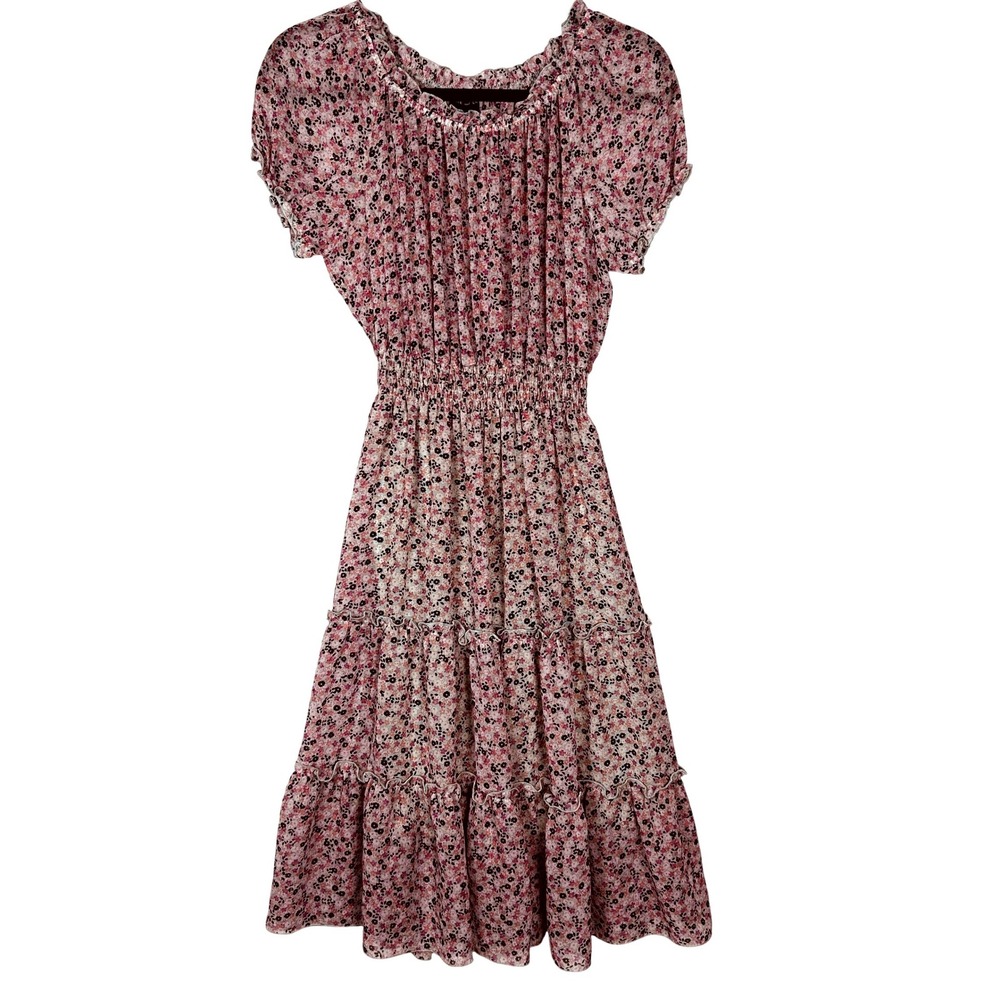 Kate and Lily Pink Floral Smocked Tiered Ruffle Dress Size 6 VTU000841RS